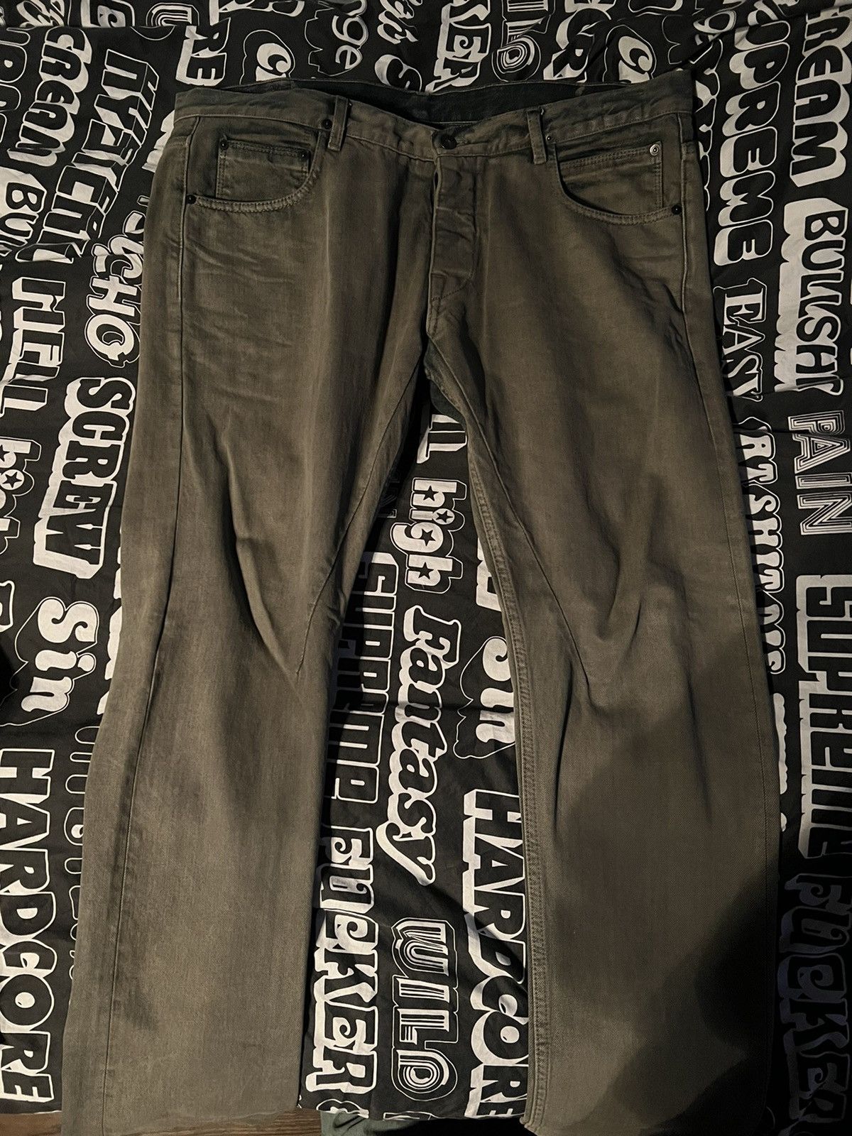image of Rick Owens Grey “Delft” Detroit Cut Jeans, Men's (Size 36)