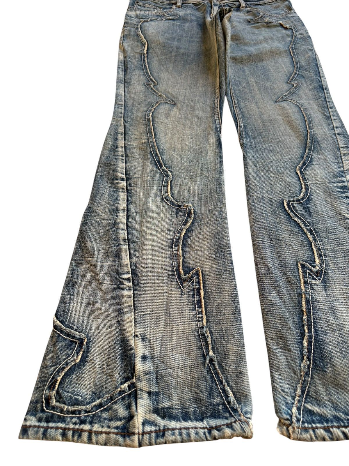 semanticdesign Vintage Semantic Design Flame Style Spiral Leg Flare Jeans Size US 32 / EU 48 - 6 Thumbnail
