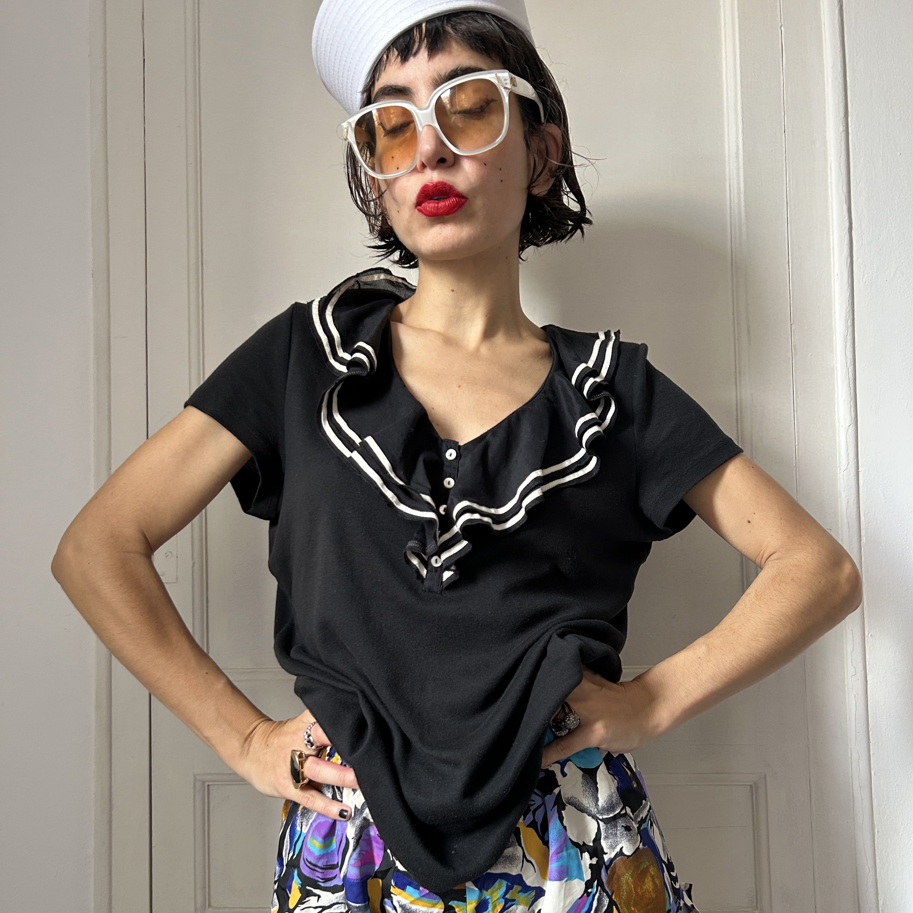 Ralph Lauren Ralph Lauren Black Cotton Ruffle Sailor Style T-Shirt Size M / US 6-8 / IT 42-44 - 1 Thumbnail