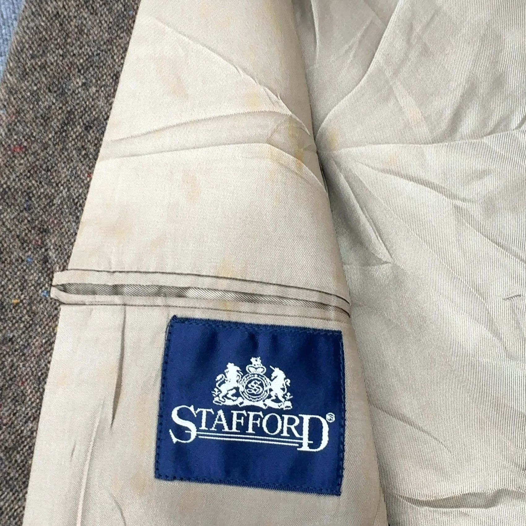 Stafford VINTAGE Stafford Blazer Mens 40L Brown Wool Suede Elbow Patches Classic Academic Size 40R - 7 Thumbnail