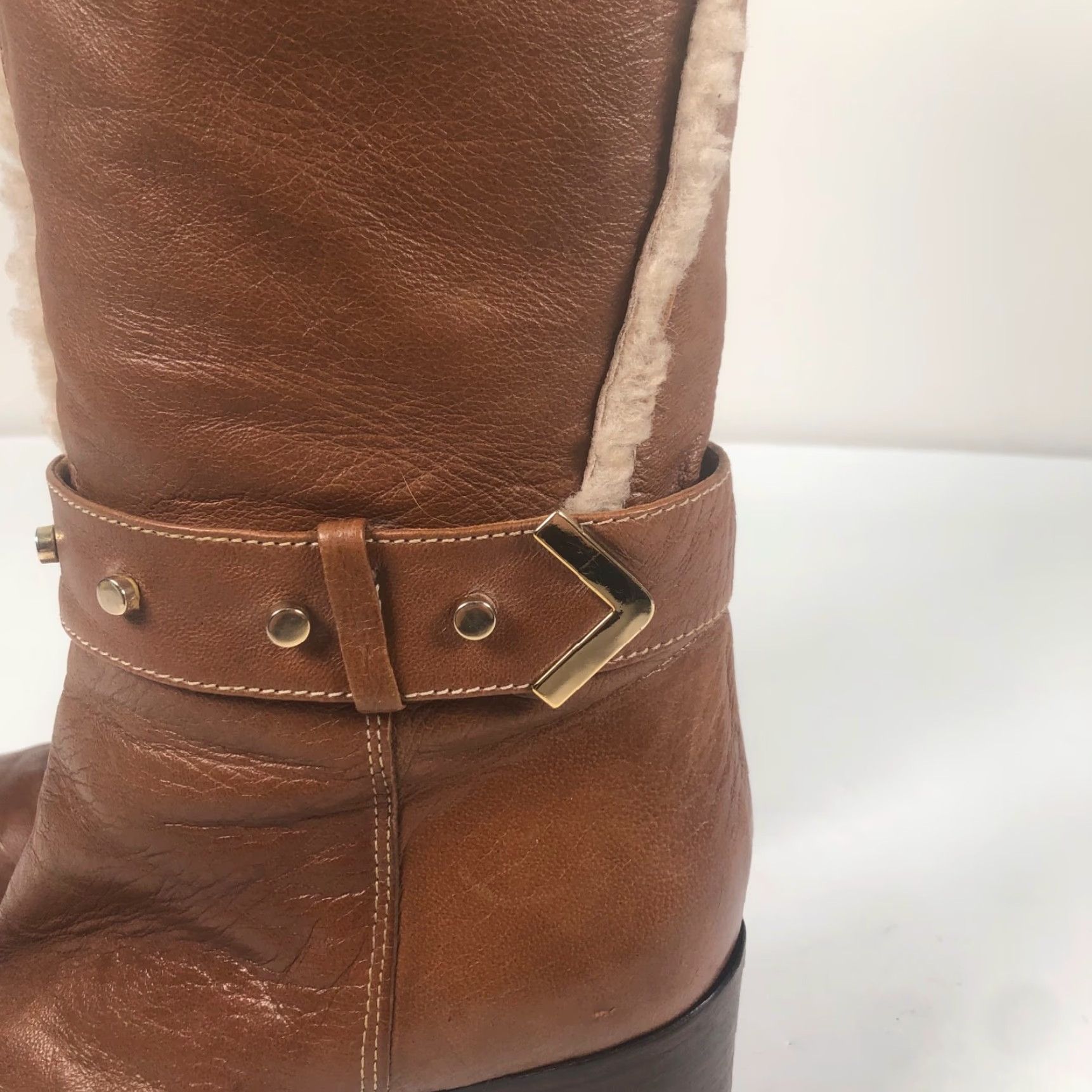 Vintage VINTAGE Napoleoni Boots Women Brown Knee High 9 US / 40 EU Leather Block Heel 3.5” Fur Trim Zipper Winter 70s Bohemian Size US 9 / IT 39 - 4 Thumbnail