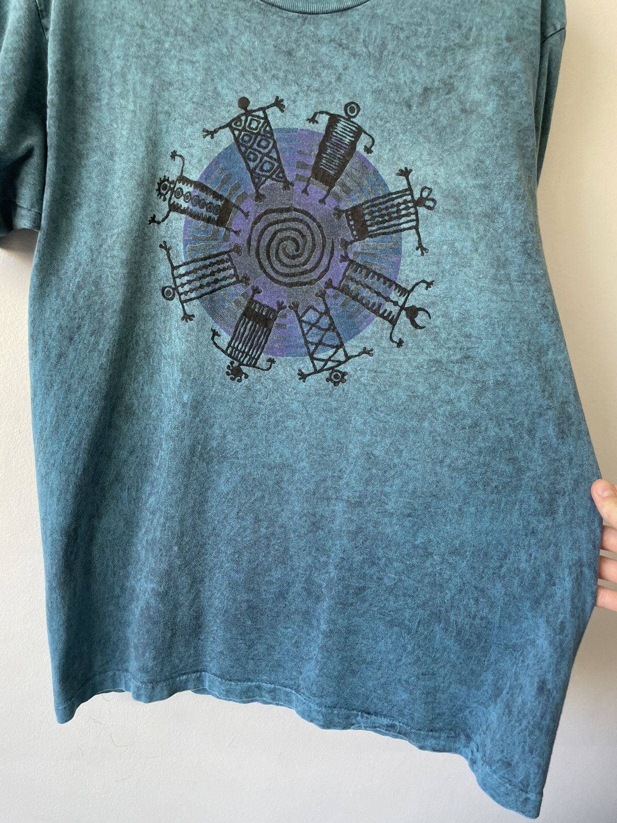 Vintage Vintage 90s Teal Native Tribe Graphic tee Size US L / EU 52-54 / 3 - 8 Thumbnail