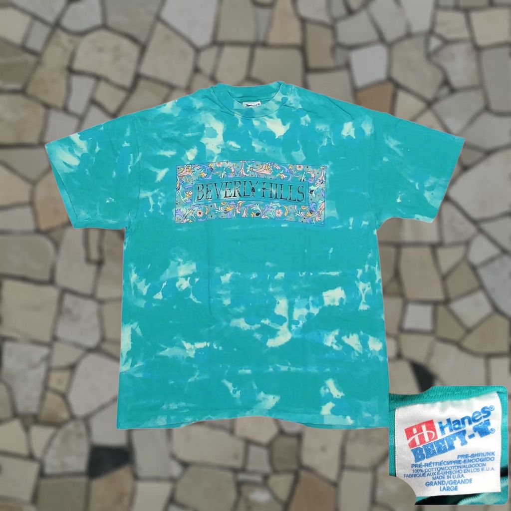 Hanes VINTAGE Beverly Hills Bleach Tie Dye Paisley Glitter T-Shirt Womens XL Hanes Size XL / US 12-14 / IT 48-50 - 1 Thumbnail