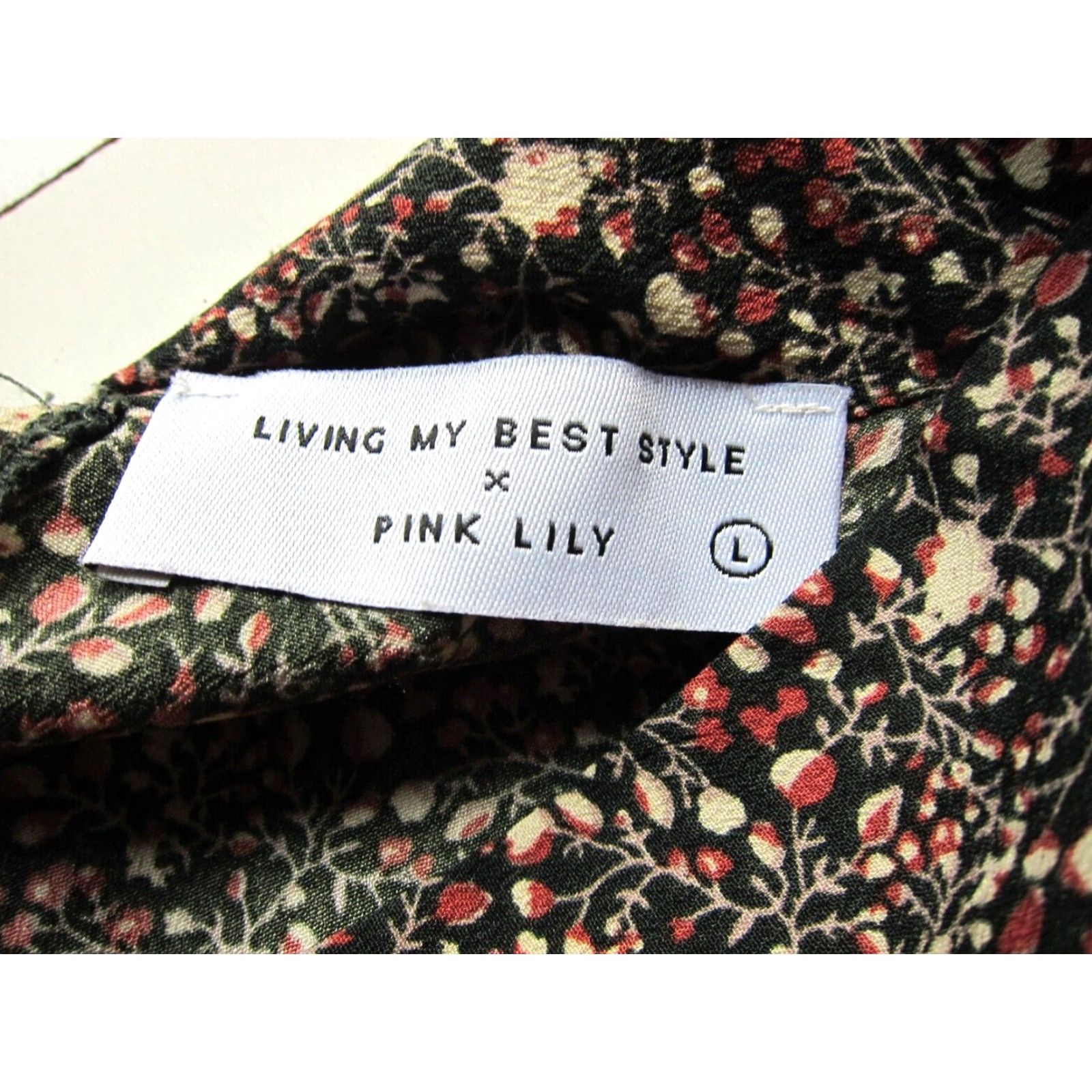 Vintage Living My Best Style Pink Lily Black Brown Pink Floral High Neck Smock Dress L Shirt Dress Women Size L / US 10 / IT 46 - 5 Thumbnail