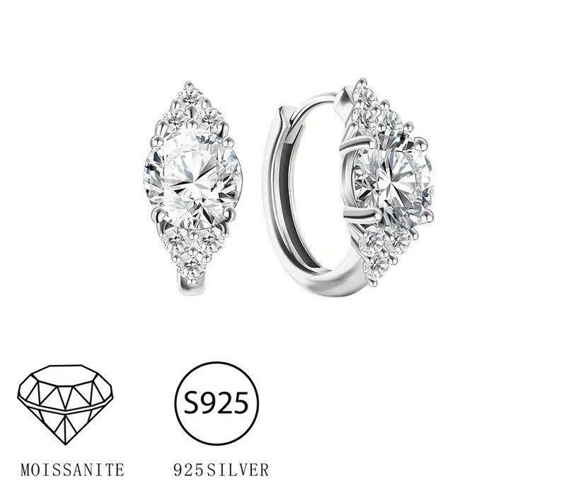 Jewelry S925 silver 1 carat moissanite ring buckle earrings Size ONE SIZE - 2 Thumbnail