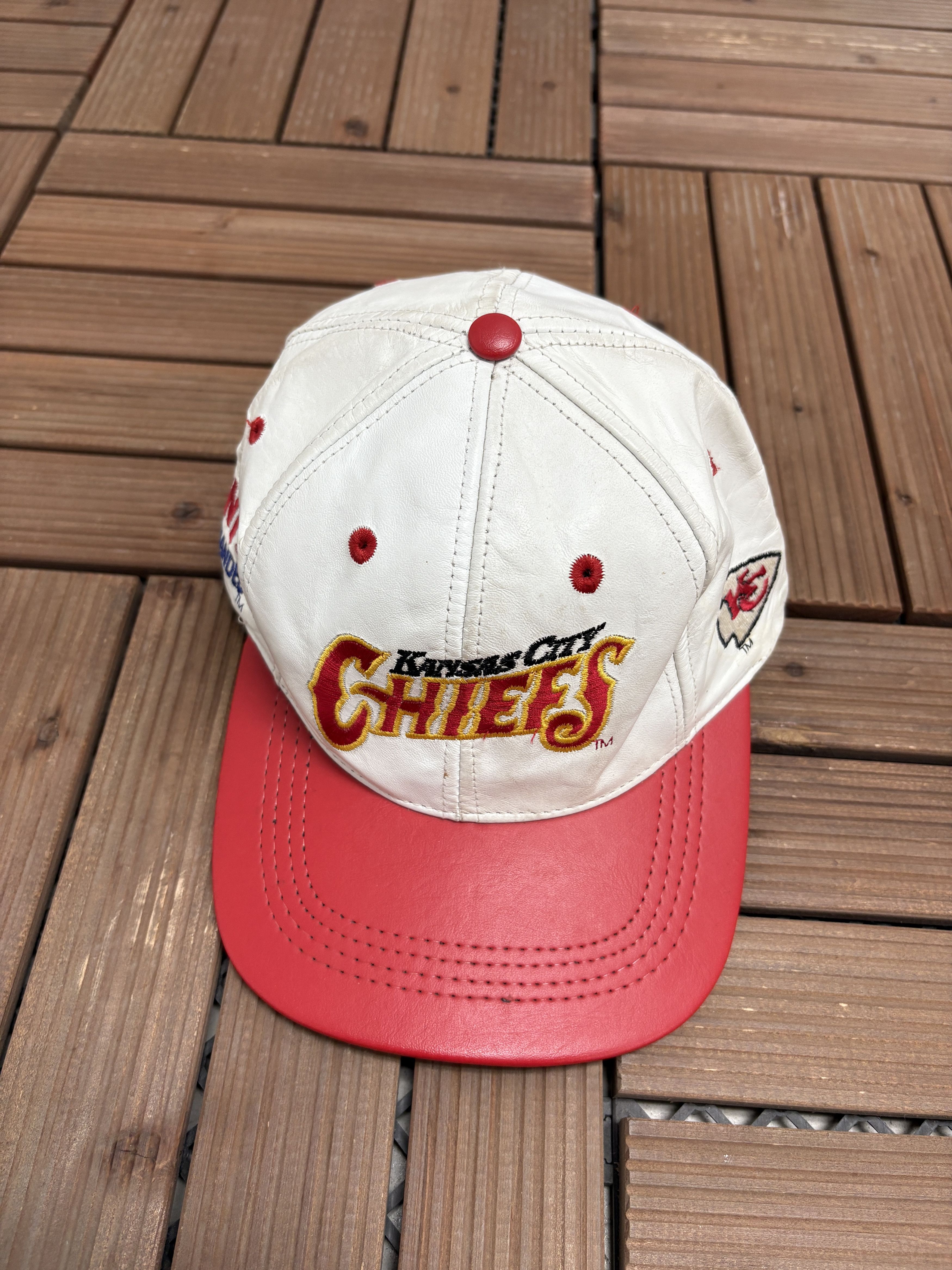 Vintage Kansas City Chiefs Embroidered Vintage Leather Snap Back Hat Size ONE SIZE - 1 Thumbnail