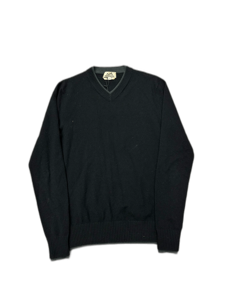 Hermes Hermes Black Wool V-Neck Sweater Size US S / EU 44-46 / 1 - 1 Thumbnail