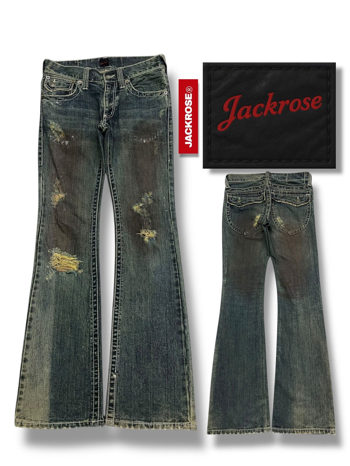 JACKROSE Flared Vintage 00s Jackrose Japan - Faded Mud Wash Jeans Size US 31 - 1 Thumbnail