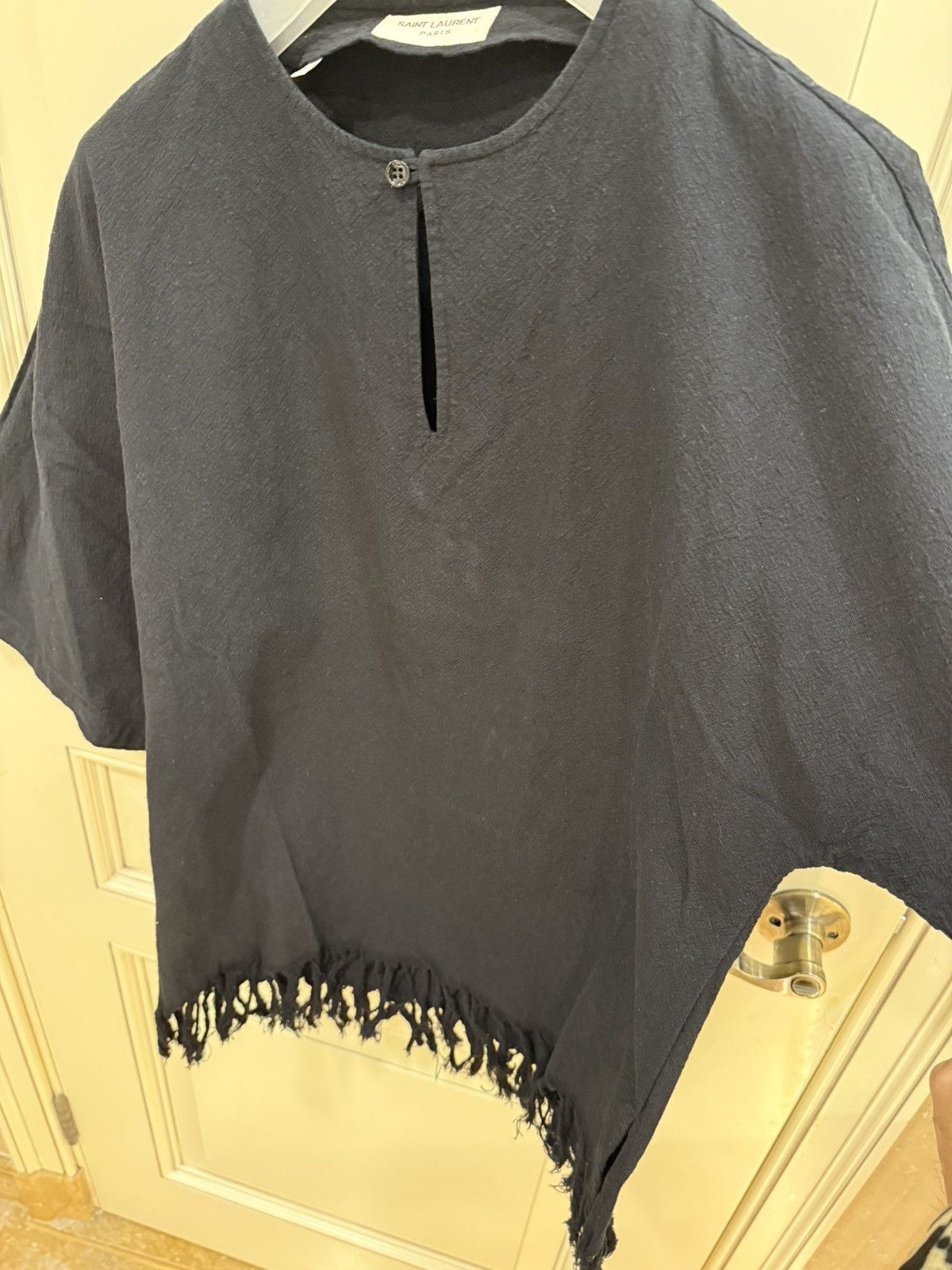 Saint Laurent Paris Fringe Hem Canvas Kimono Tunic In Black collar size 38 Size US S / EU 44-46 / 1 - 6 Thumbnail