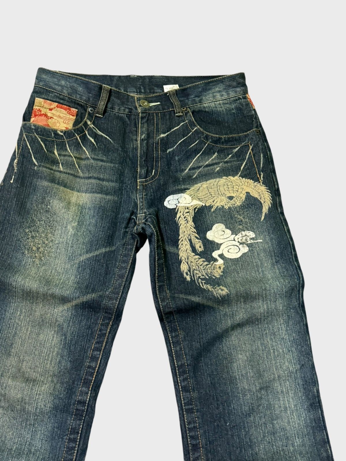 Japanese Brand × Vintage Vintage Japan Tattoo Koi Fish Acid Wash Floral Designs Jeans Size US 30 / EU 46 - 5 Thumbnail