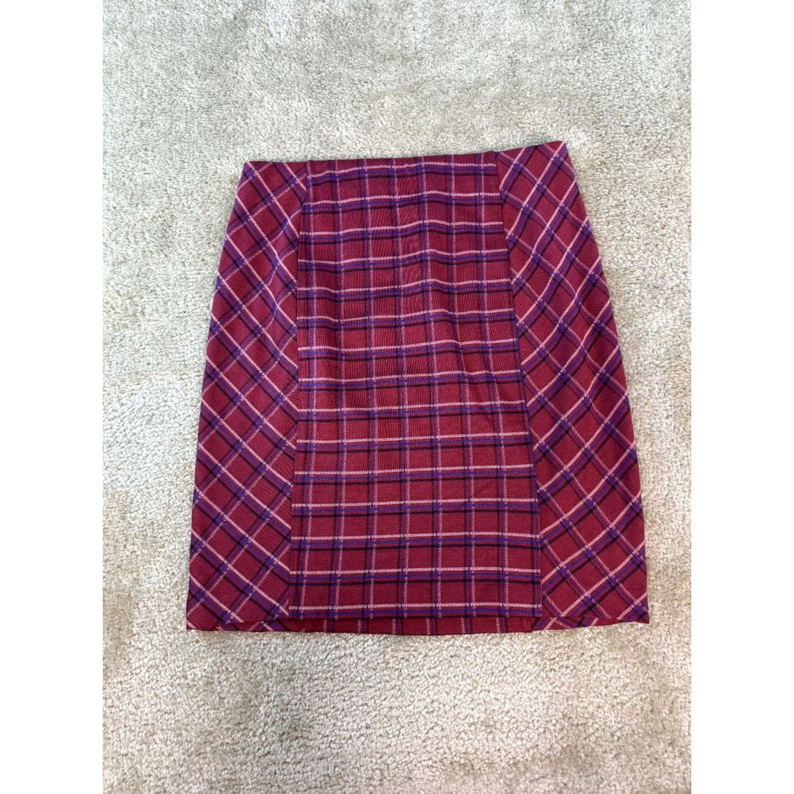 J. Jill J Jill Skirt Womens Size Small Red Plaid Pencil Stretch Knit D269 Size 28" / US 6 / IT 42 - 2 Thumbnail
