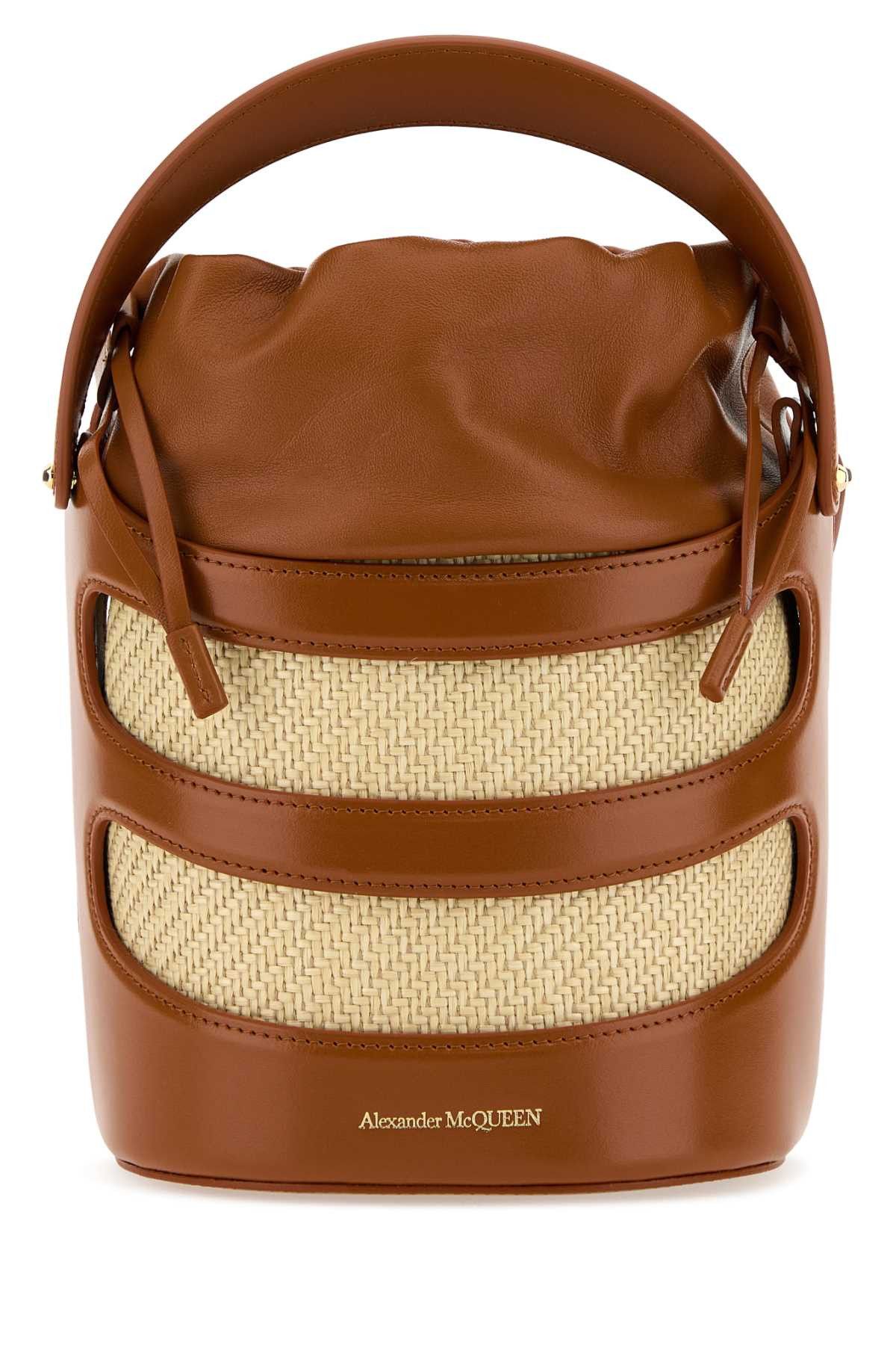 Alexander McQueen Two-Tone Leather And Raffia The Rise Bucket Bag Size ONE SIZE - 1 Thumbnail