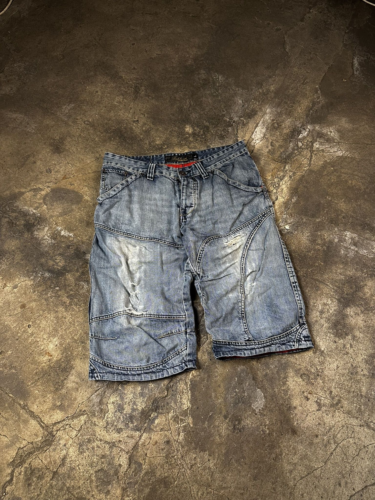 JNCO × Vintage Y2k JNCO Style Fishbone Faded Oversized Jeans Shorts Jorts Size US 34 / EU 50 - 1 Thumbnail