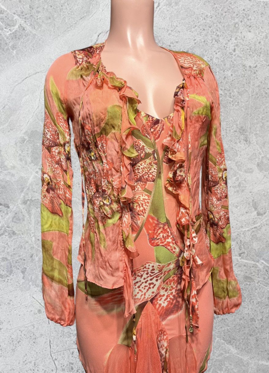 Roberto Cavalli S/S 2005 ROBERTO CAVALLI SILK CHIFFON GOWN W MESH CARDIGAN Size XS / US 0-2 / IT 36-38 - 2 Thumbnail
