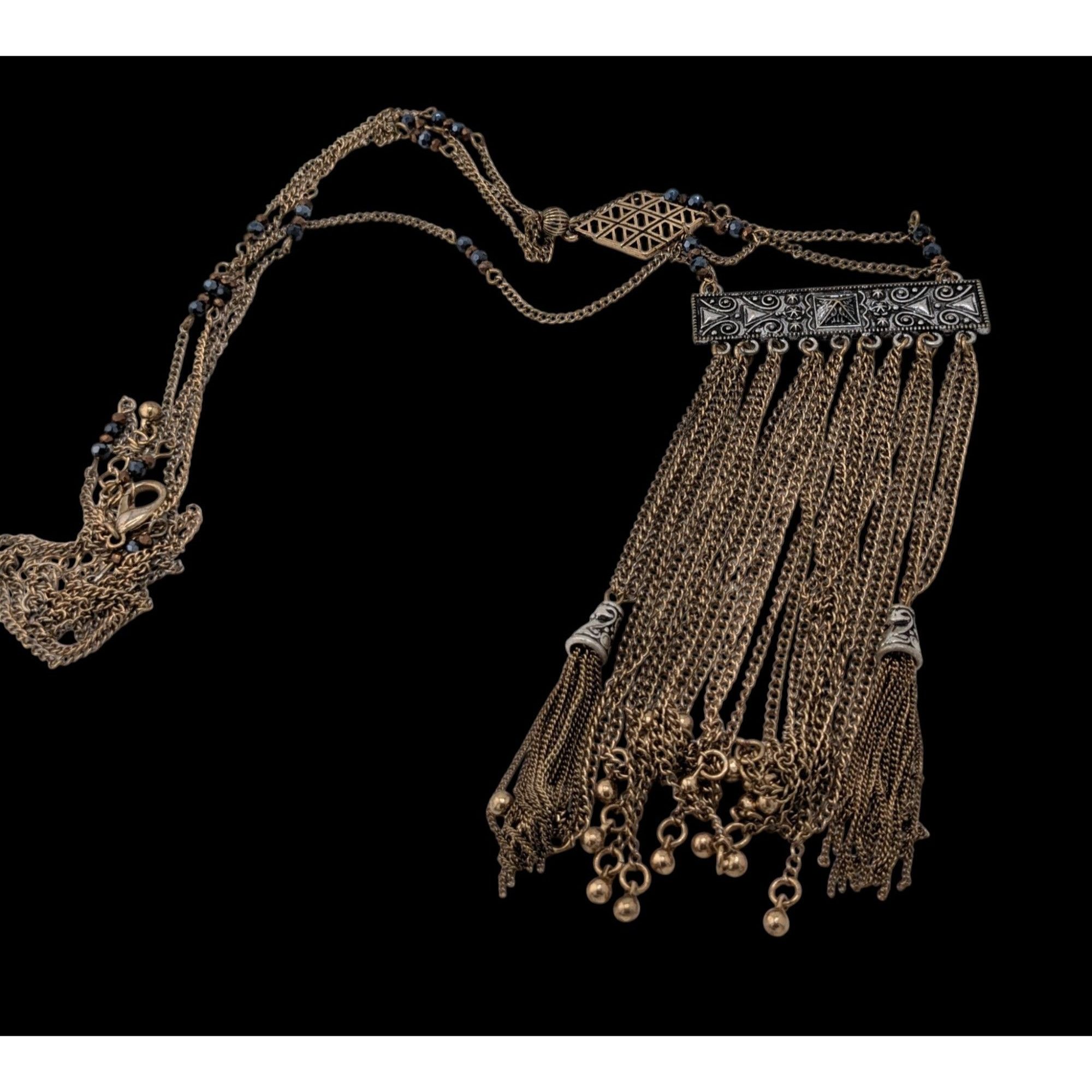Other Vintage Bohemian Long Fringe Necklace With Intricate Metalwo Size ONE SIZE - 2 Thumbnail