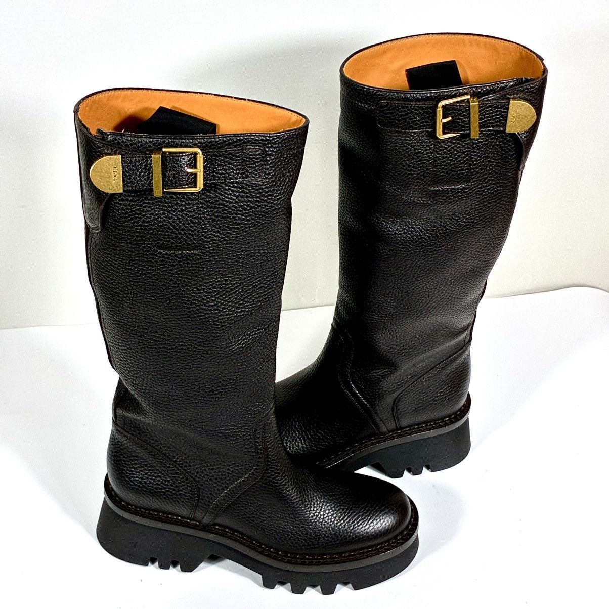 Chloe Chloe Owena Pebbled Leather Knee High Platform Boots 40.5 EU Size US 9.5 / IT 39.5 - 6 Thumbnail