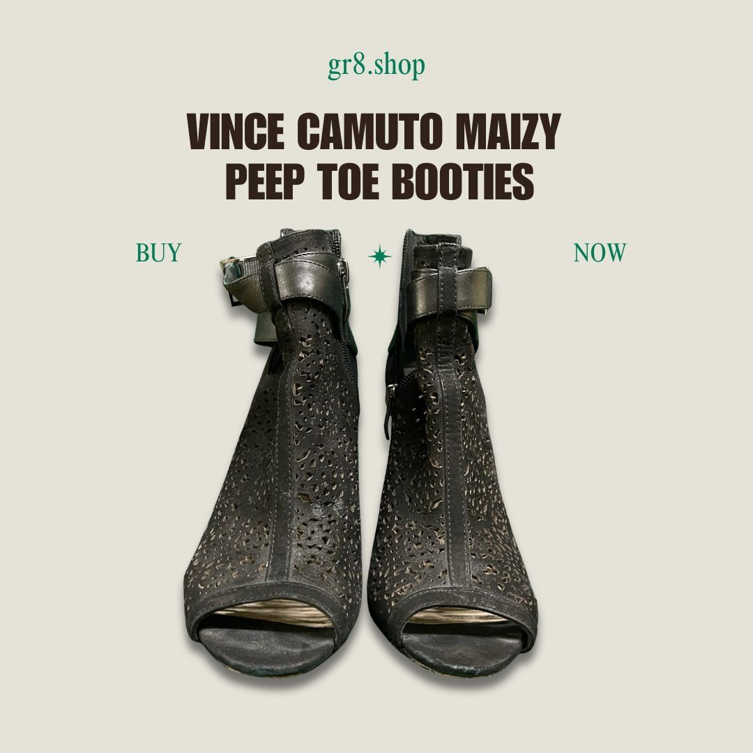 Vince Camuto VINCE CAMUTO Maizy Black Leather Peep Toe Booties With Buckl Size US 8 / IT 38 - 1 Thumbnail