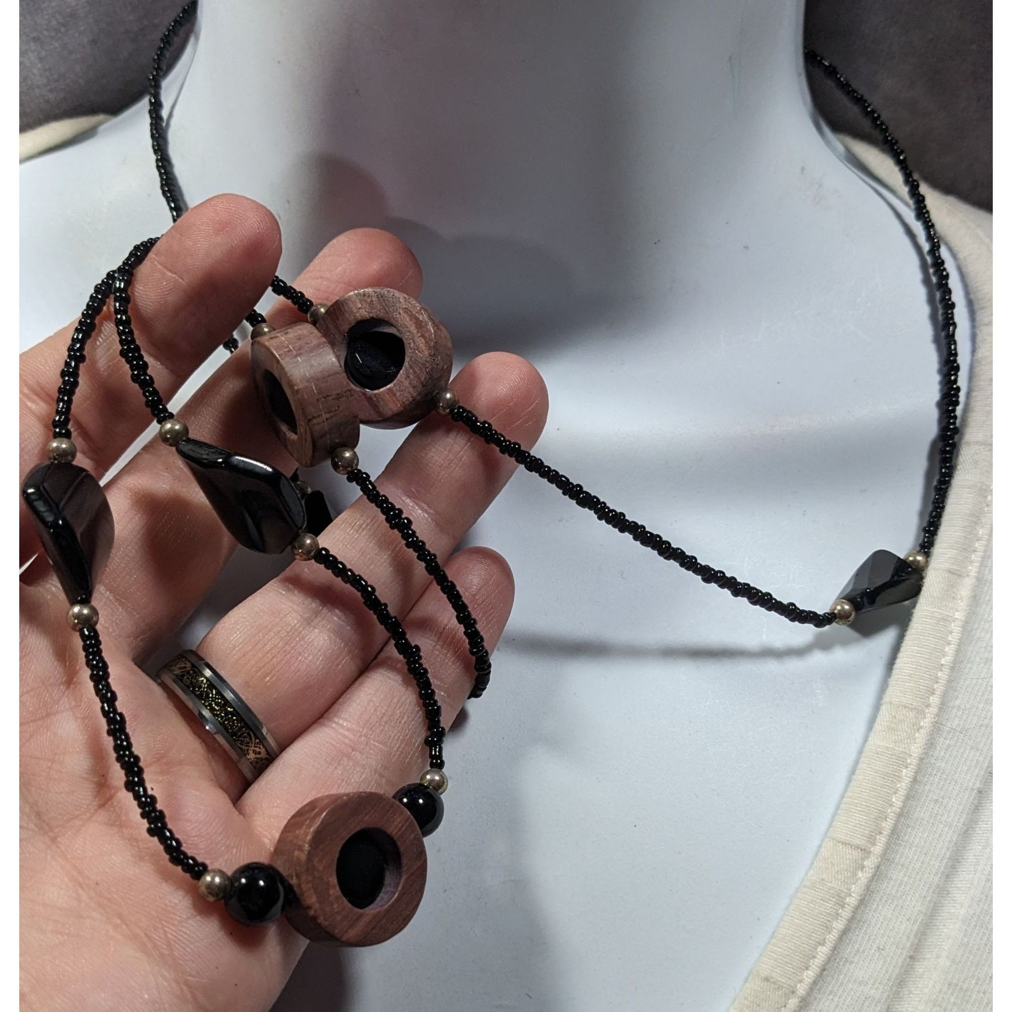 Other Handmade Unique Wood And Glass Beaded Necklace Size ONE SIZE - 3 Thumbnail