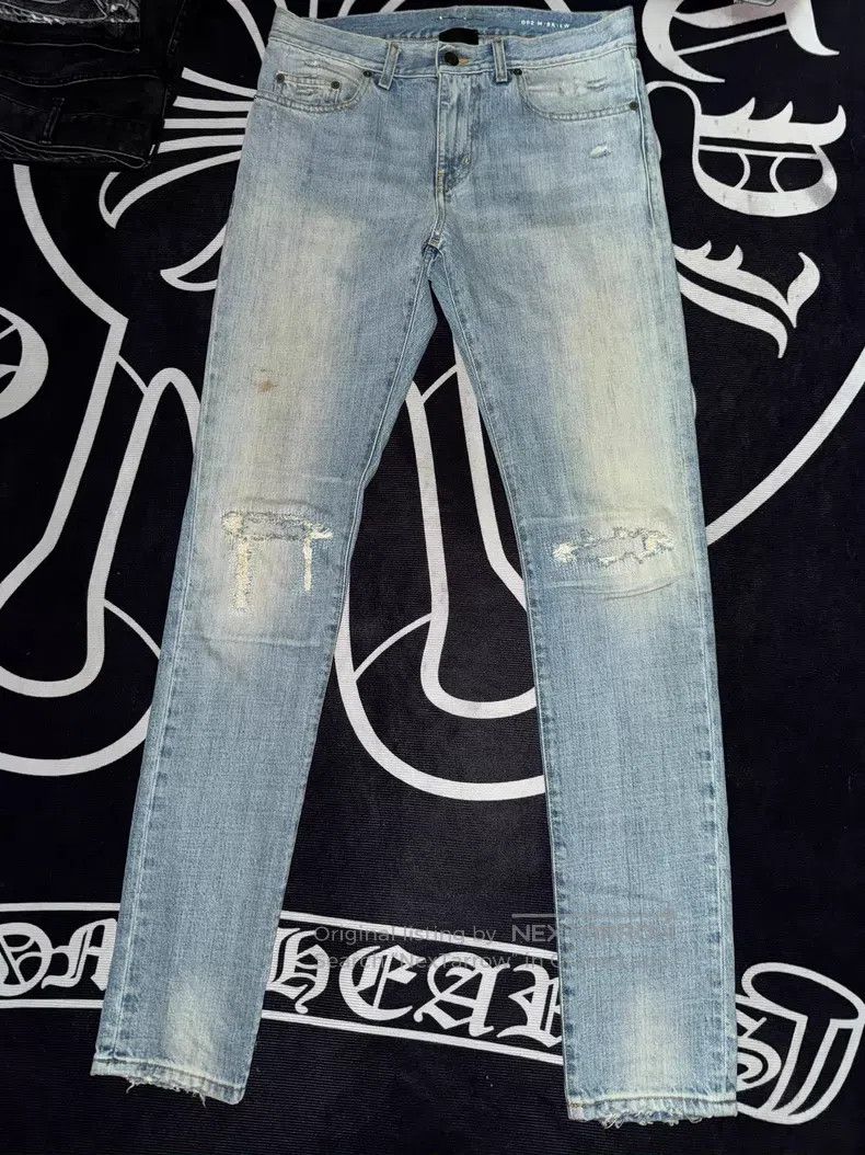 Saint Laurent Paris Saint Laurent Paris Classic Light Wash Cut-Out Ripped Slim Size US 29 - 1 Thumbnail