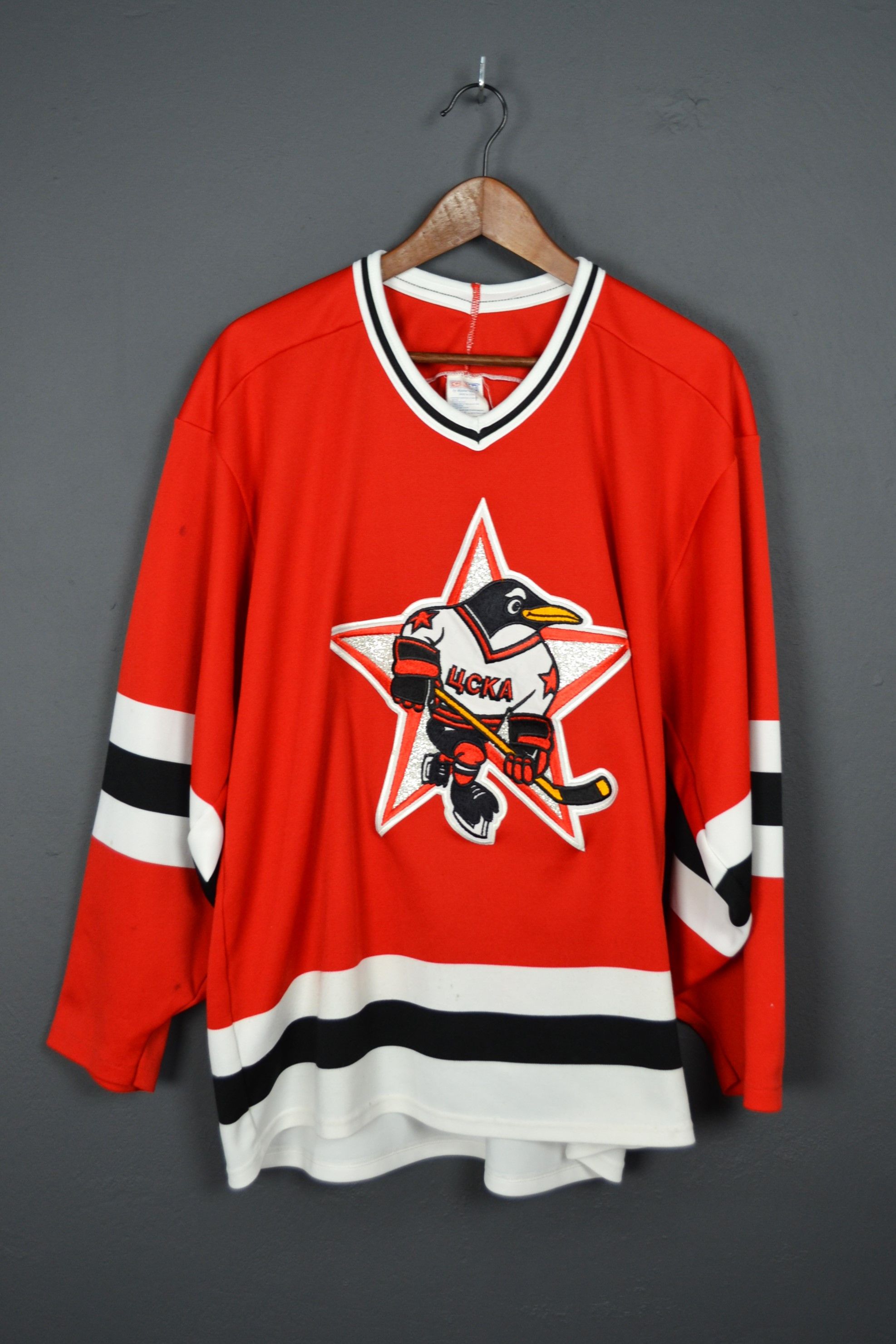 Vintage Russian Red Penguins Hockey CCM Jersey L CSKA Moscow