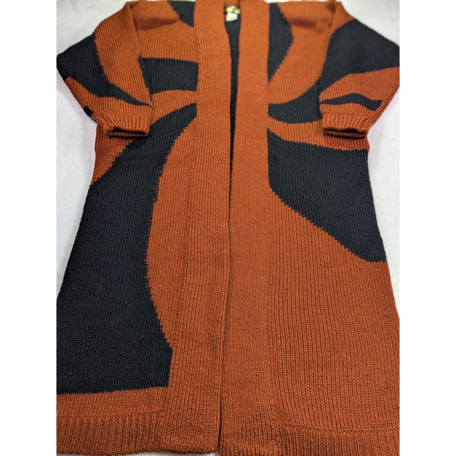 Other Maurada Sz Large Burnt Orange/Black Long/Maxi Knit Cartigan Size L / US 10 / IT 46 - 3 Thumbnail