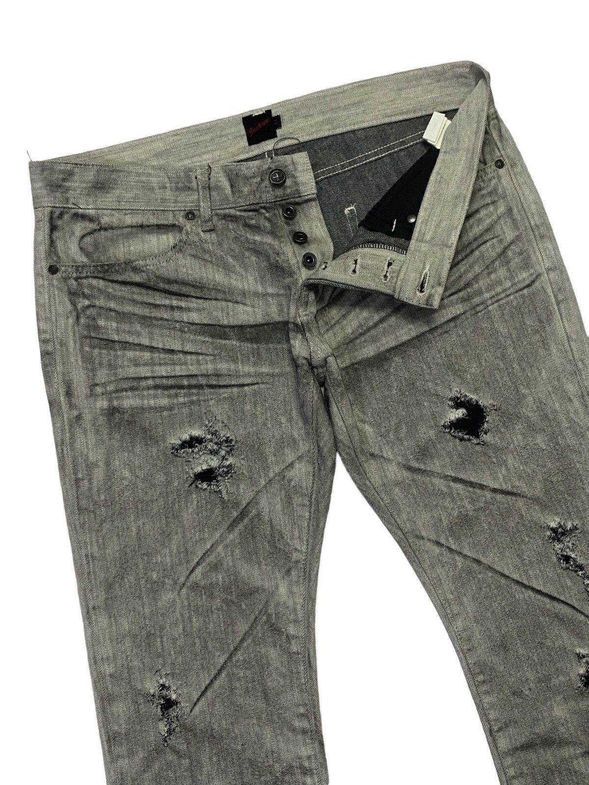 JACKROSE Jack Rose Ripped Distressed Clow Mark Smoke Denim Pants Size 33" - 17 Thumbnail