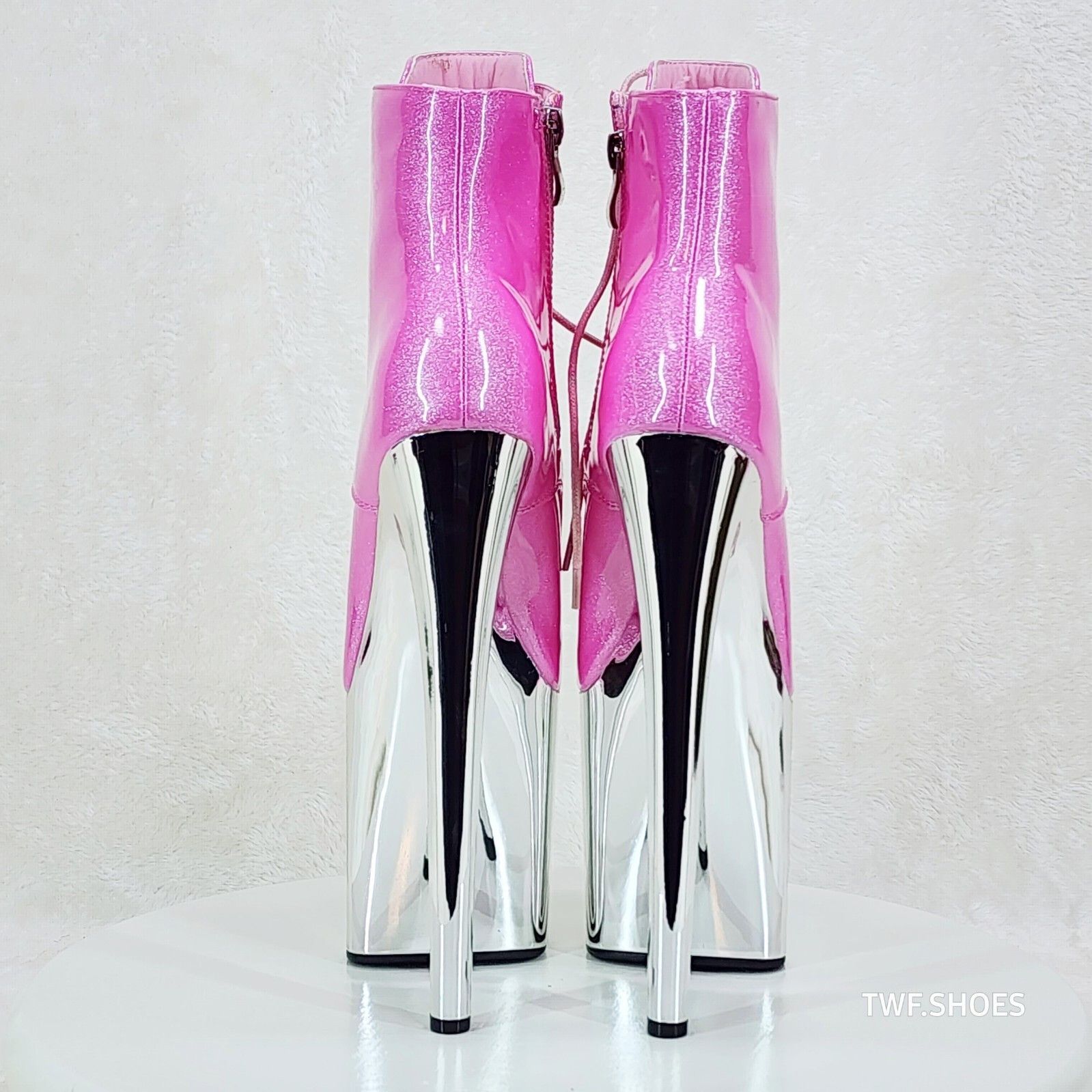 Other Bulls Pink Glitter Patent Chrome Platform High Heel Ankle Bo Size US 6.5 / IT 36.5 - 4 Thumbnail