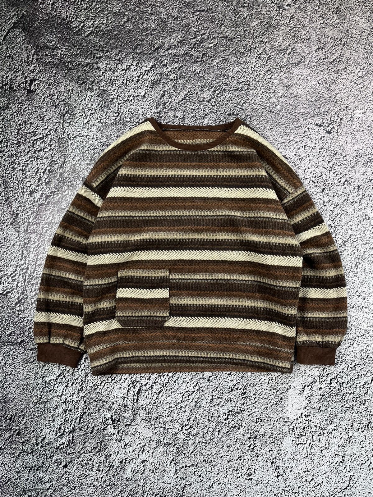 Vintage Vintage 90s striped one pocket sweater fleece rare size L Size US L / EU 52-54 / 3 - 1 Thumbnail
