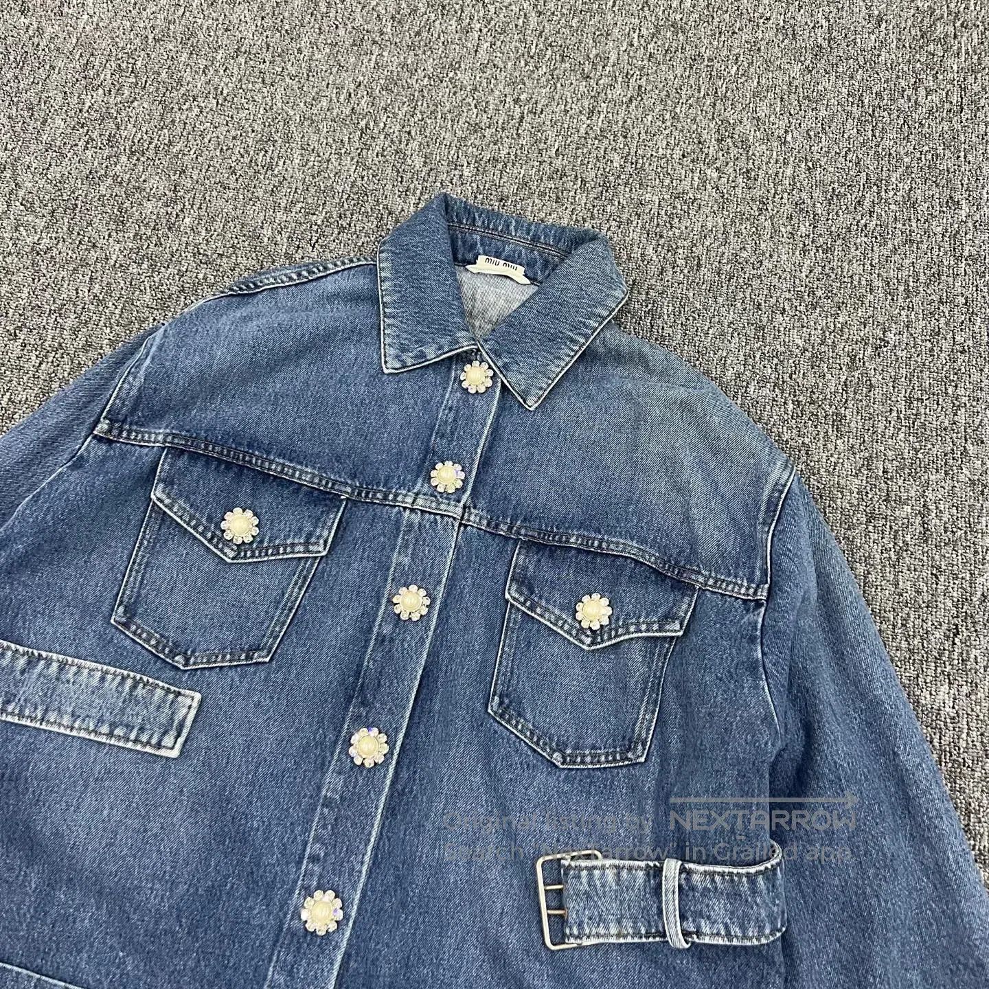 Miu Miu miu miu size 40 Flower Button Medium-to-long denim jacket Size L / US 10 / IT 46 - 6 Thumbnail