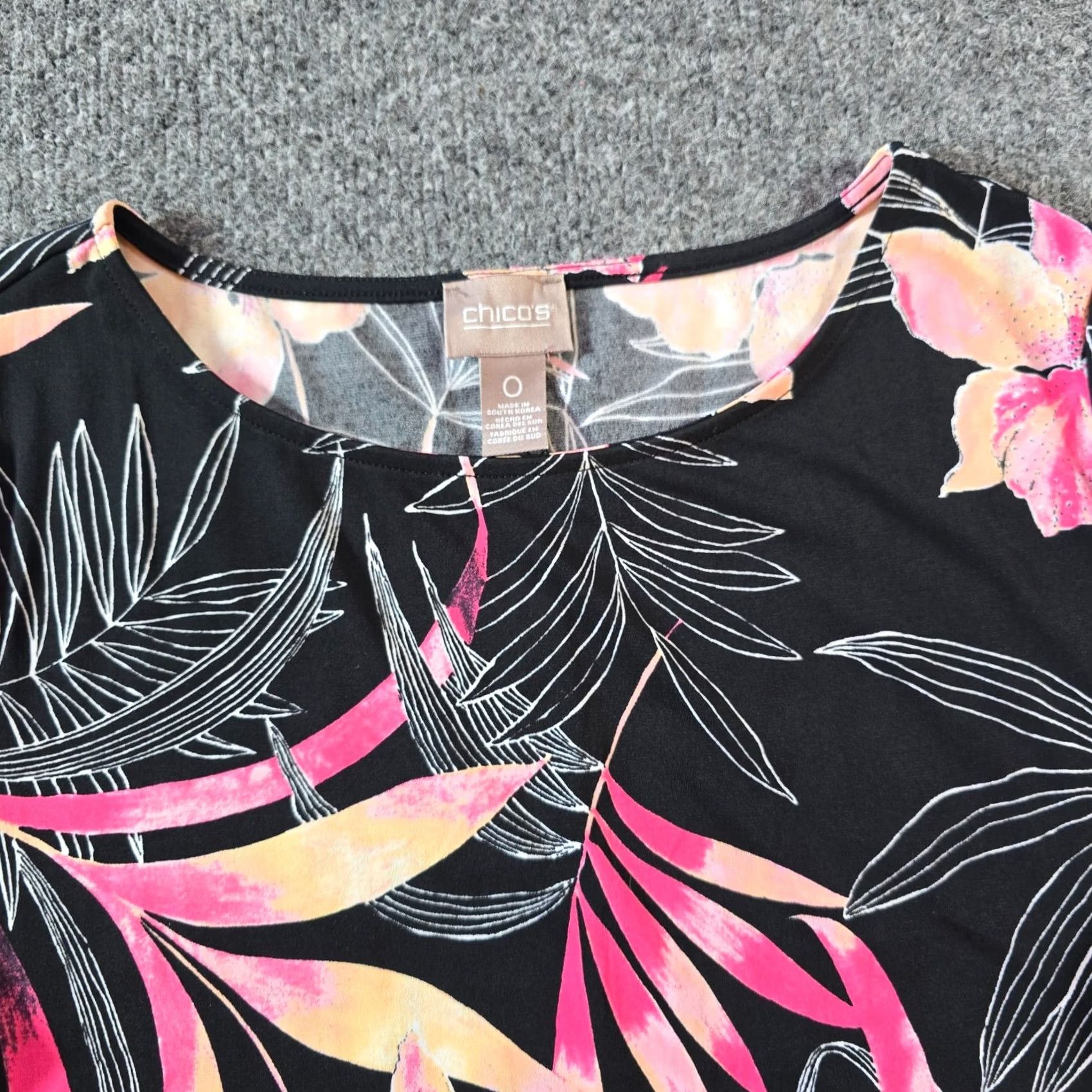 Vintage Chicos Dress Womens Size Small Black Pink Floral Tropical Aloha Hawaii Casual Size S / US 4 / IT 40 - 2 Thumbnail