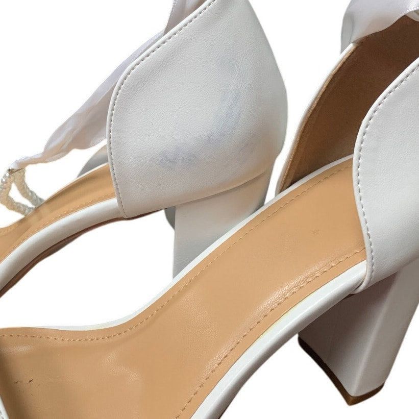 Other Womens 9.5 White Pearl Ribbon Block Heel Wedding Shoes Size US 9.5 / IT 39.5 - 6 Thumbnail
