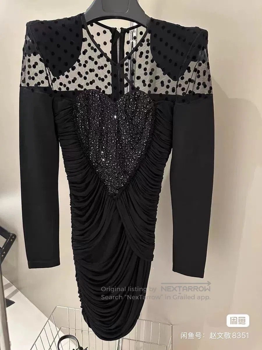 Balmain Balmain Padded Shoulder Heart Black Diamond Dress. Size XS / US 0-2 / IT 36-38 - 1 Thumbnail