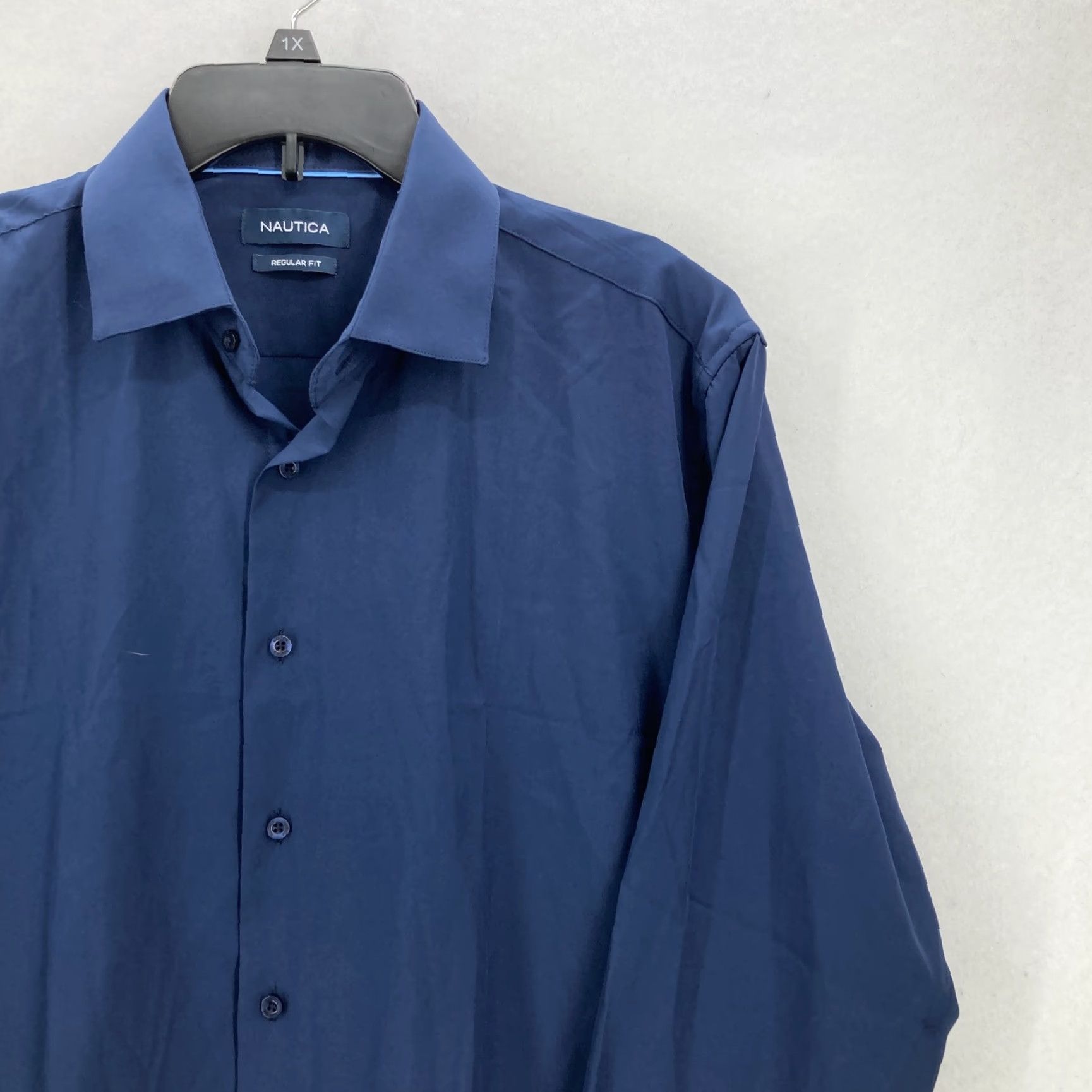 Nautica Nautica Dress Shirt Mens M Dark Navy Blue Regular Fit Stretch Button Up NWT Size 40R - 2 Thumbnail