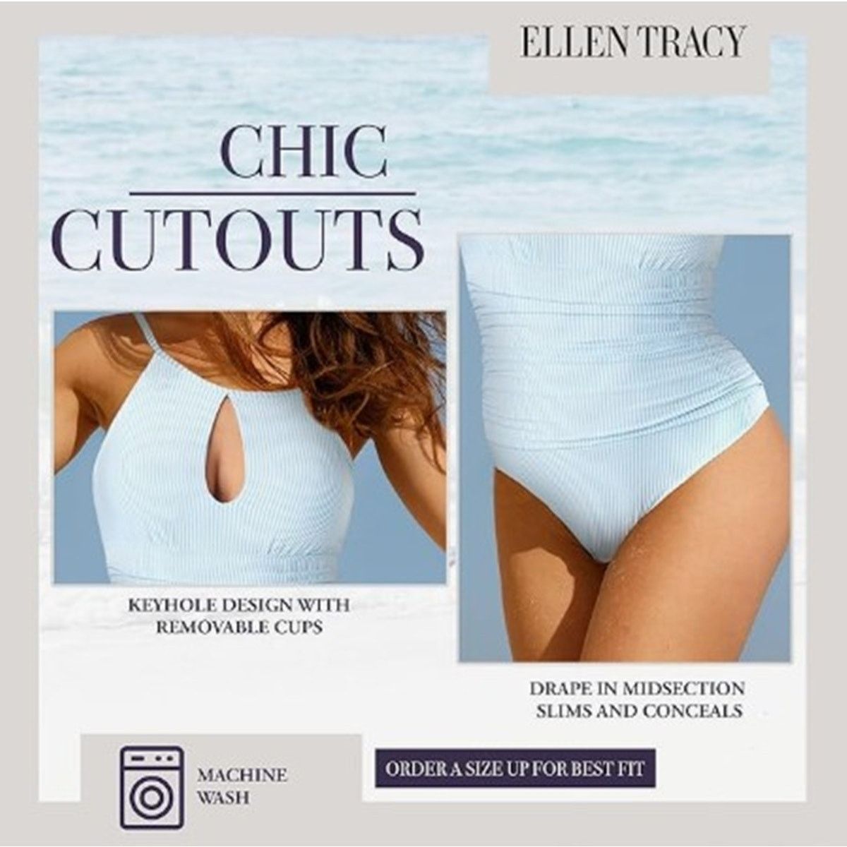 Ellen Tracy ELLEN TRACY High Neck Over-The-Shoulder Seer Sky Dive Size 6 Size ONE SIZE - 4 Thumbnail