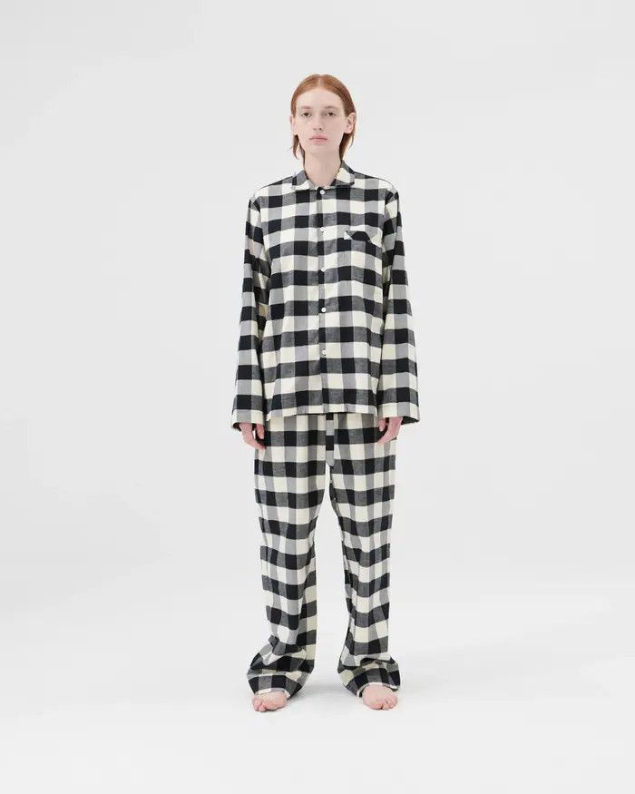 Tekla o1mle0525 Unisex Flannel Pyjamas Shirt in Black Gingham Size XL / US 12-14 / IT 48-50 - 2 Thumbnail
