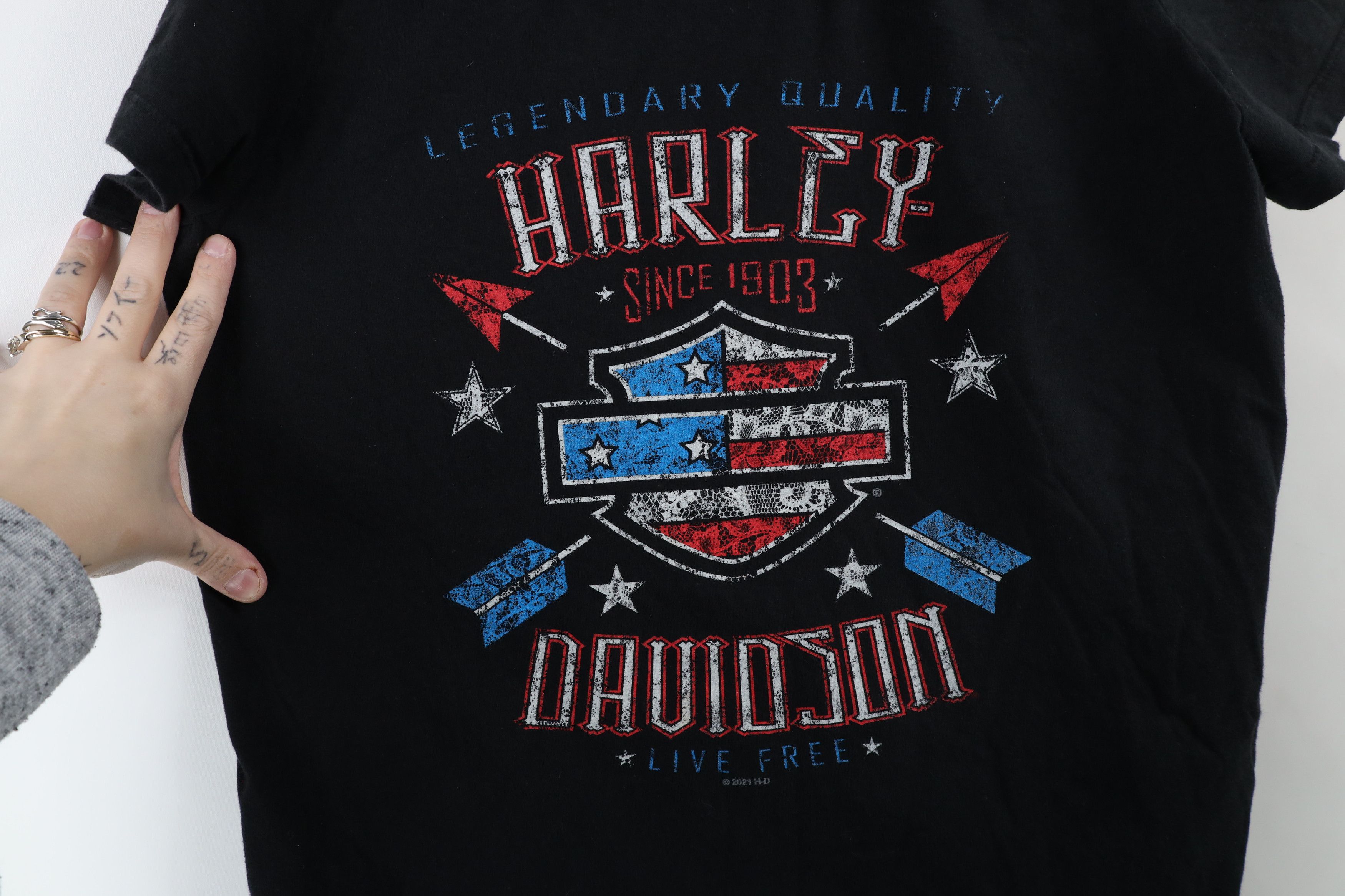 Harley Davidson × Vintage Y2K Harley Davidson Spell Out Flag Arrow T-Shirt Black USA Size XL / US 12-14 / IT 48-50 - 4 Thumbnail