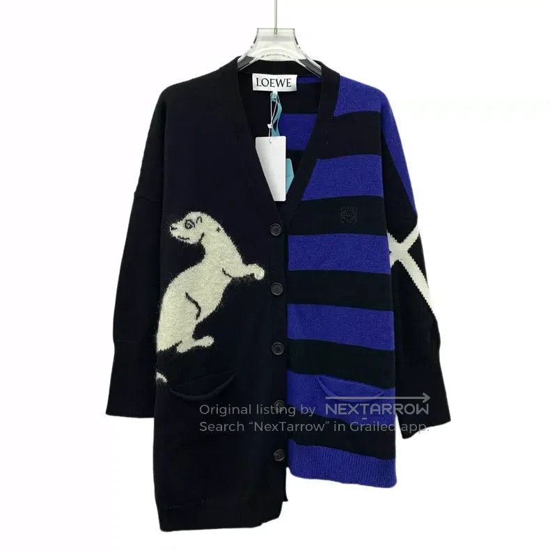 Loewe Loewe Black striped logo embroidered wool V-neck single-br Size XS / US 0-2 / IT 36-38 - 1 Thumbnail
