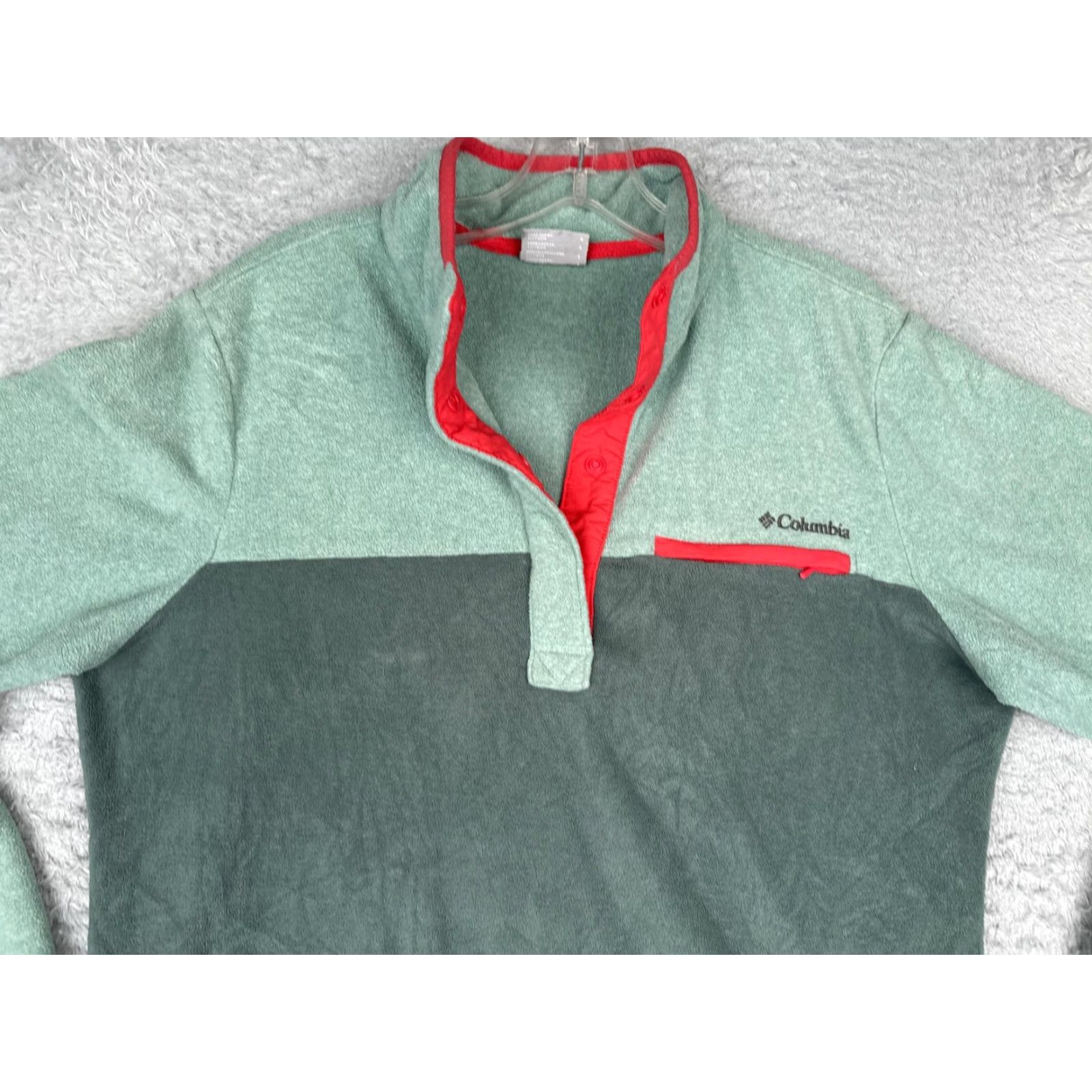 Vintage Columbia Sweatshirt Womens L Green Red Fleece Snap Pullover Quarter Button Size L / US 10 / IT 46 - 4 Thumbnail
