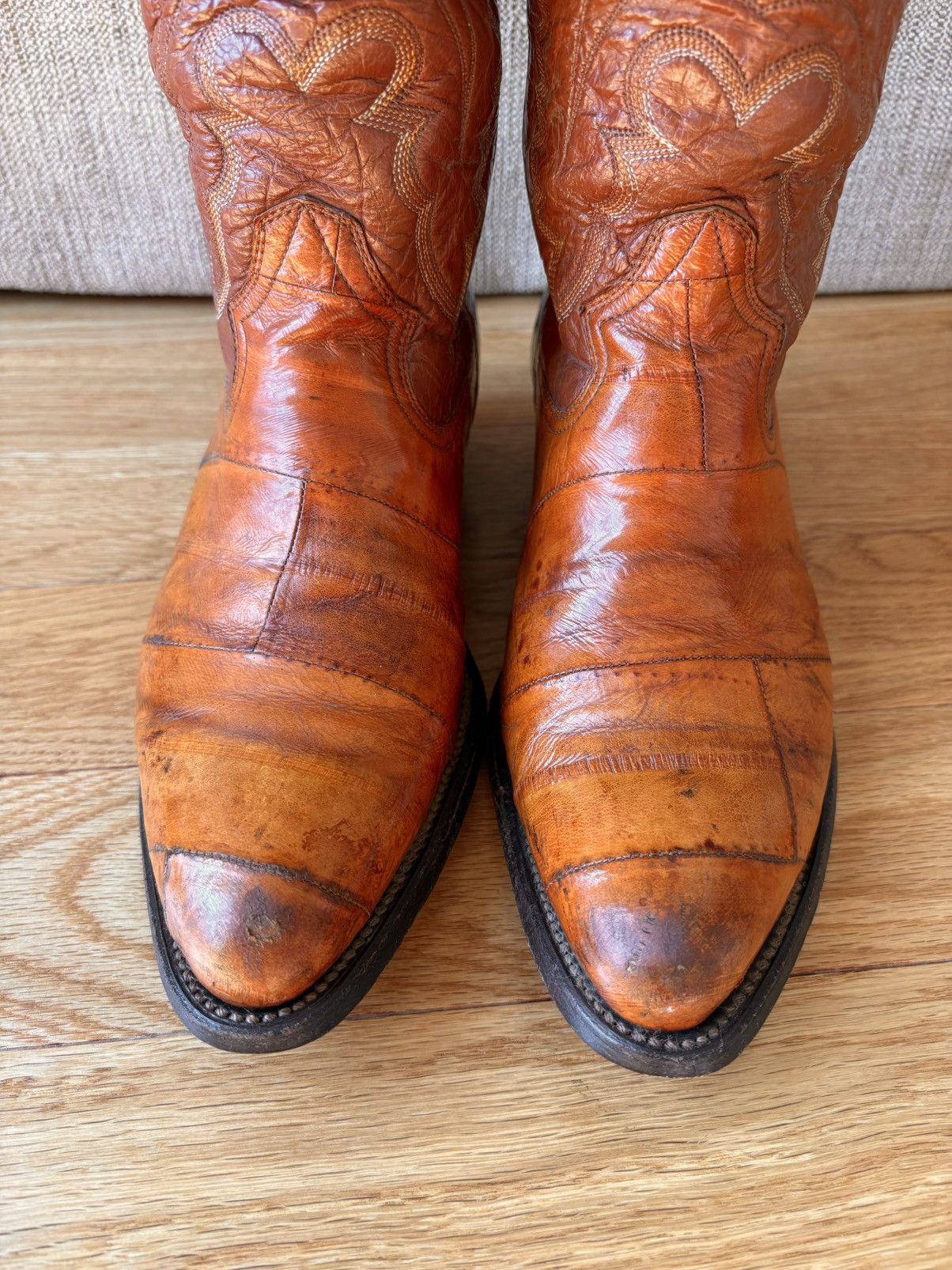 Other Montana Vintage 90s Eel Skin Cowboy Boots Tan Western 9 E Size US 9 / EU 42 - 4 Thumbnail