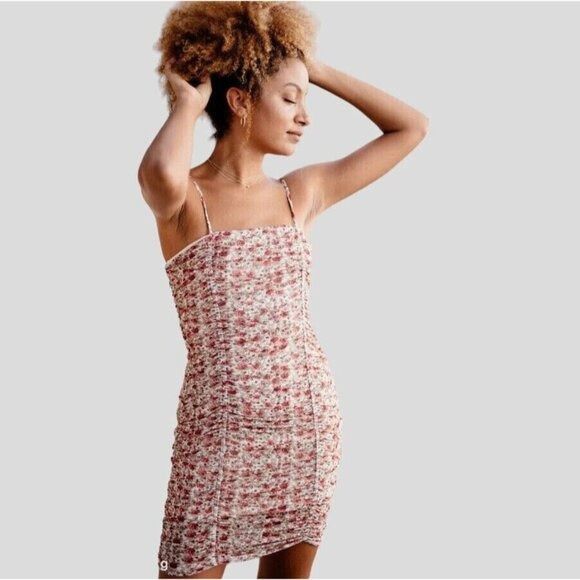 Urban Outfitters Urban Outfitters Ruched Floral Mesh Slip Dress Pink Mini Bod Size XS / US 0-2 / IT 36-38 - 1 Thumbnail