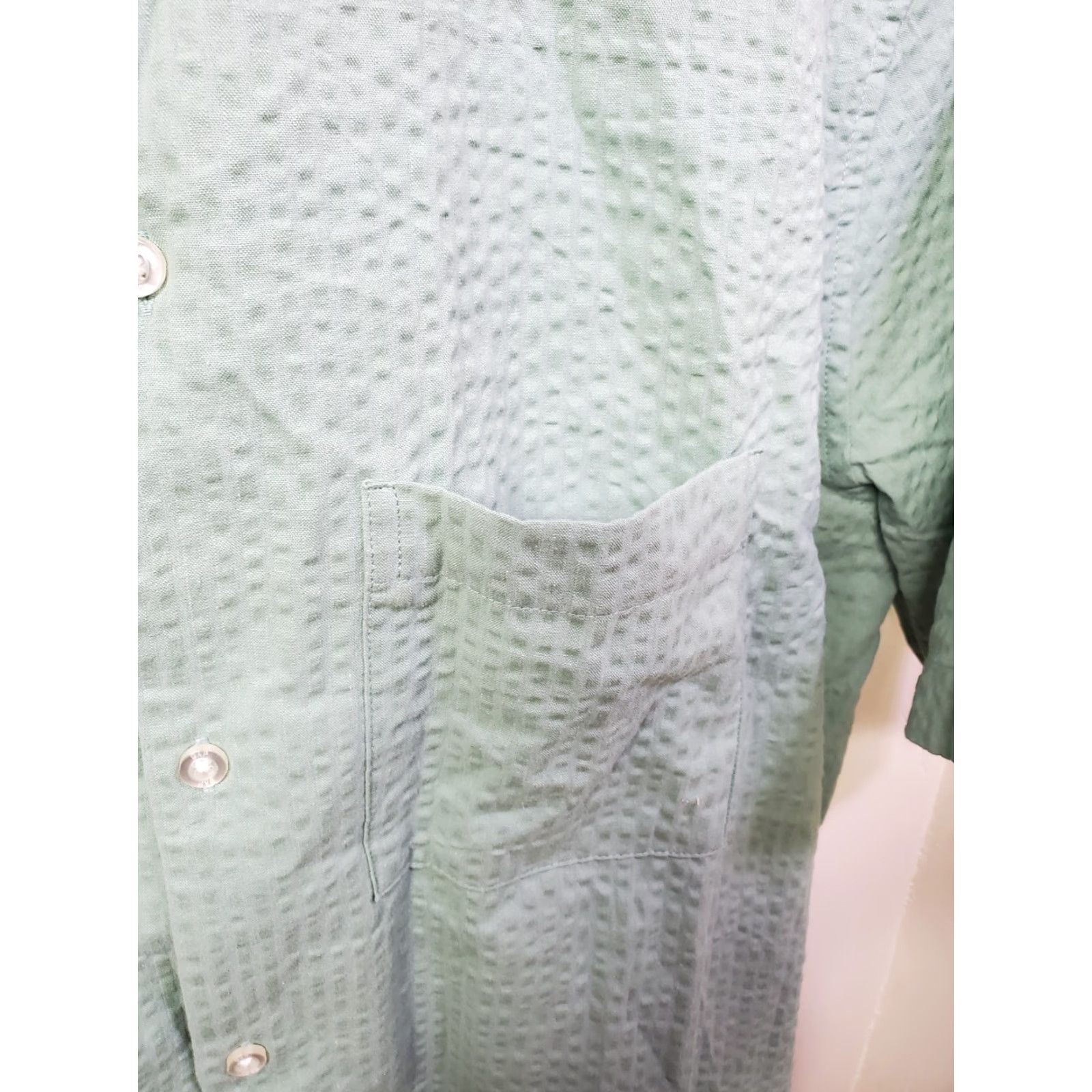 Gap Gap Seersucker Shirt Mens Large Granite Green Short Sleeve Button Up NWT Size US L / EU 52-54 / 3 - 3 Thumbnail