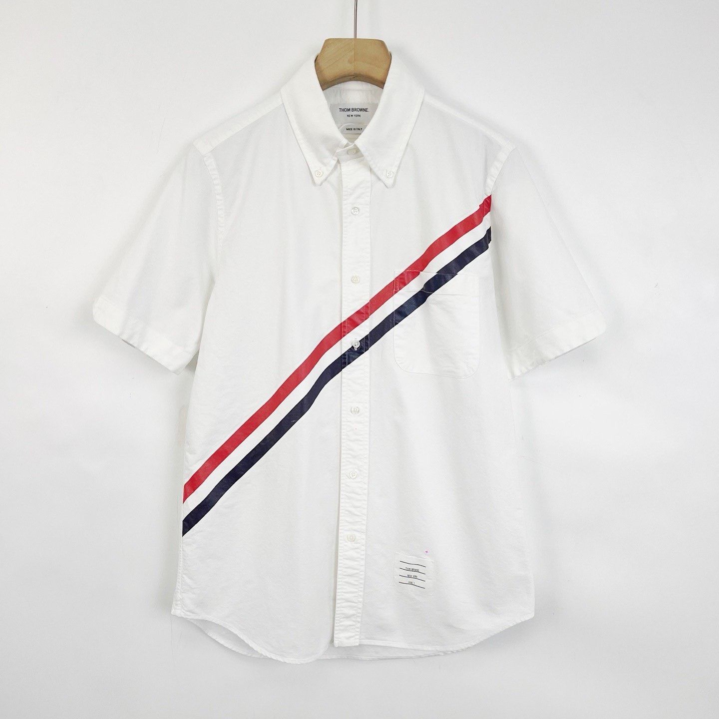 Thom Browne Thom Browne White Stripe Oxford Short-Sleeve Shirt Size US M / EU 48-50 / 2 - 1 Thumbnail