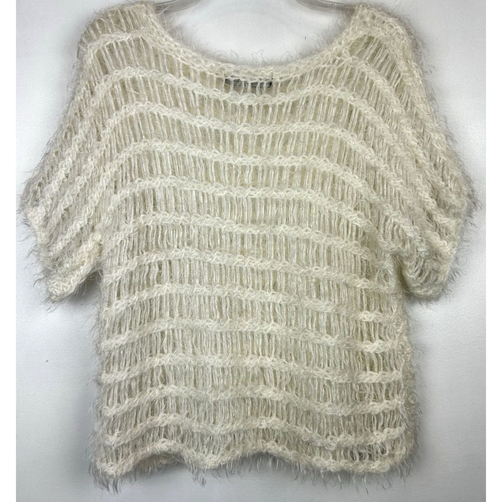Vintage Kerisma Open Knit Top Women S Sweater Ivory Dolman Short Sleeve Oversized Pullover Boho Classic City 21" 19" Length Size S / US 4 / IT 40 - 2 Thumbnail