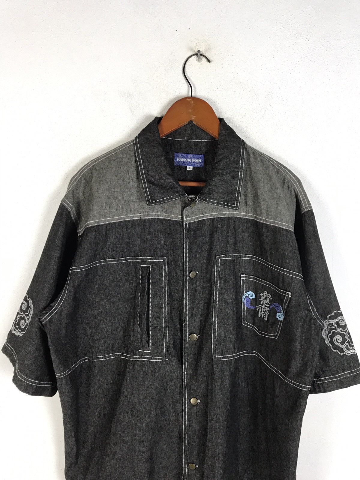 Kansai Yamamoto Vintage Kansai Man Kanji Embroidery Denim Shirt Size US L / EU 52-54 / 3 - 3 Thumbnail