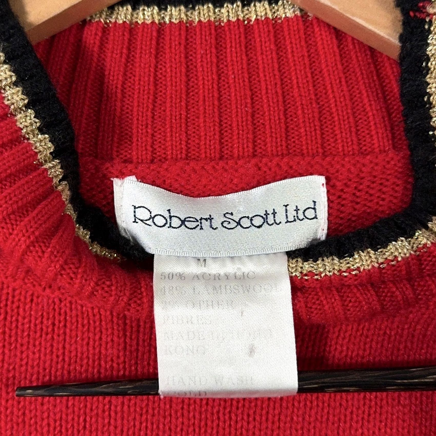 Black Diamond VINTAGE Robert Scott Ltd Argyle Sweater Women Large Red Black Diamond Christmas Holiday Pullover Knit Mock Neck Long Sleeve 90s Womens Size L / US 10 / IT 46 - 3 Thumbnail