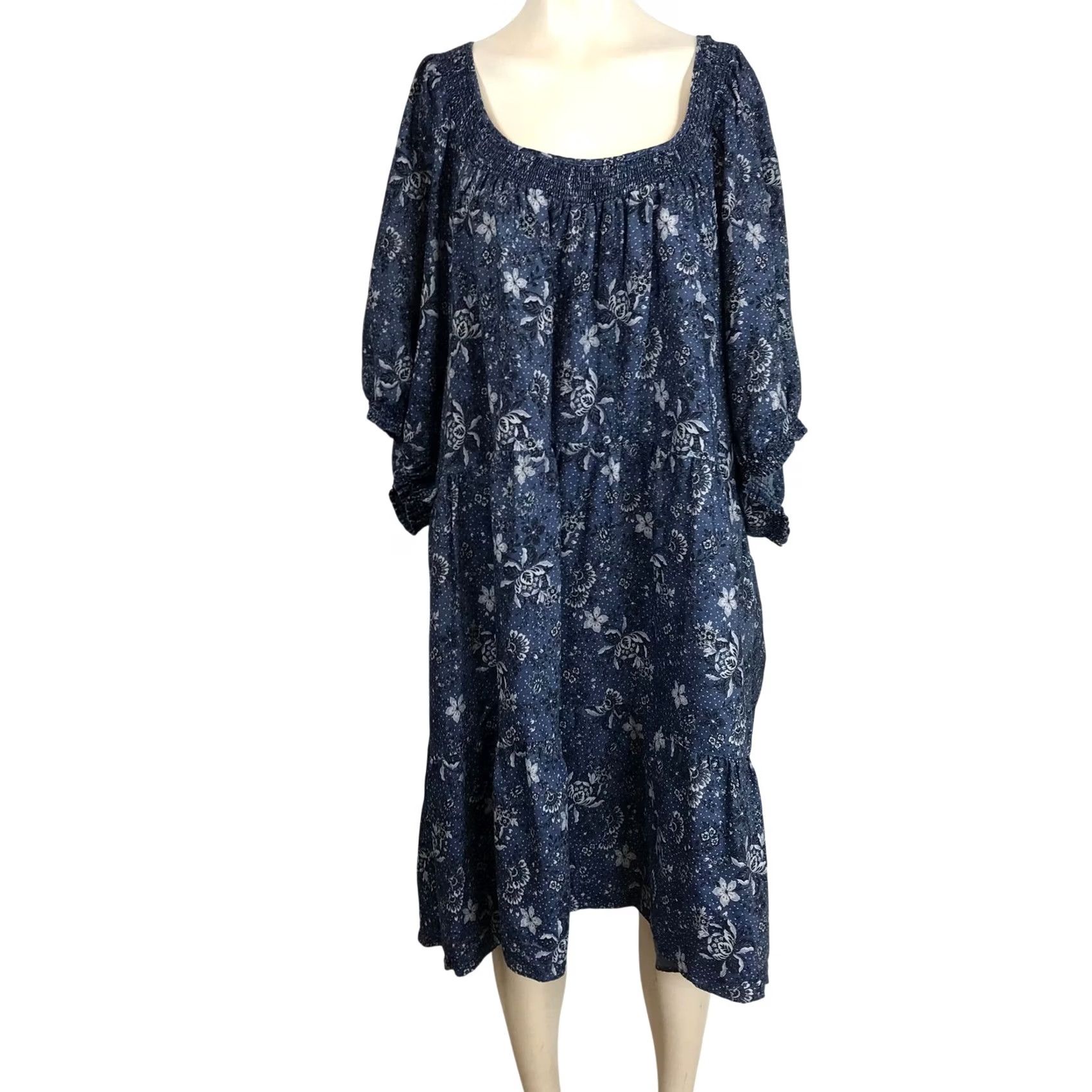Torrid Torrid Blue Floral Smocked Square Neck Tiered Midi Dress Women 6 Size M / US 6-8 / IT 42-44 - 2 Thumbnail