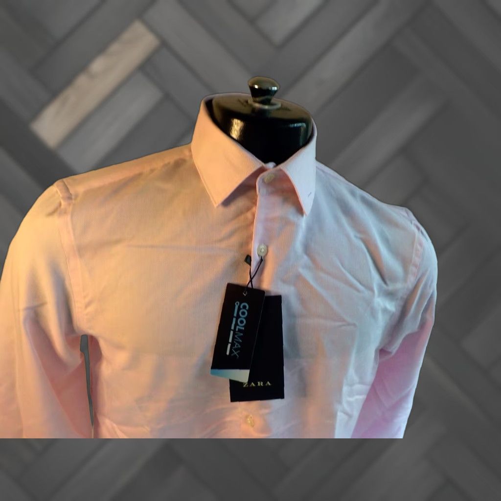Zara VINTAGE Zara CoolMax LS Button Front Dress Shirt Pink Cotton Blend SZ SM Slim Fit NWT Size 36R - 1 Thumbnail