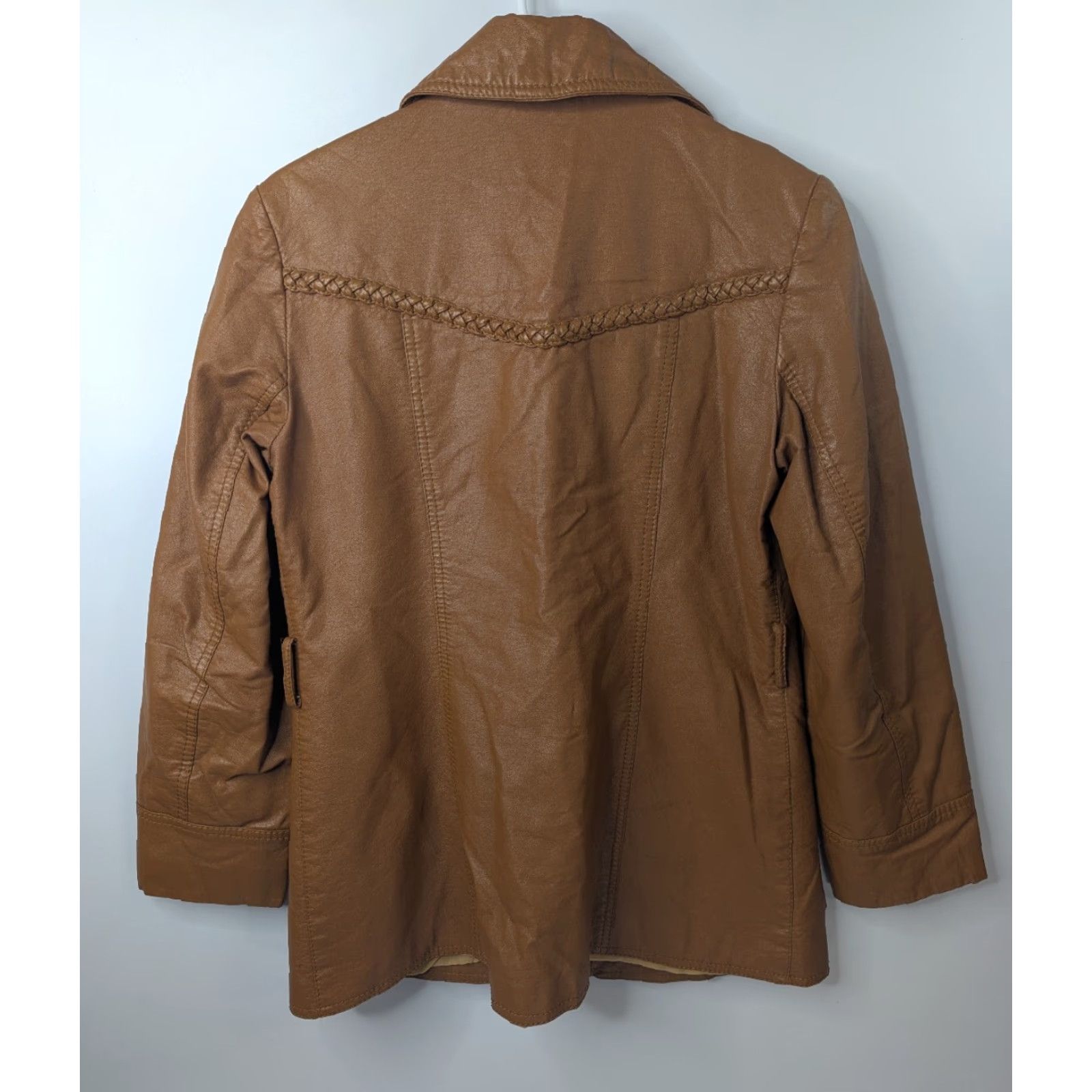 Vintage Jet Set Brown Polyurethane Leather Jacket Women 12 Jacket Pockets Casual All Seasons Fall Spring Summer Regular Size 12 Brown Pockets Jet Set Jacket Size XL / US 12-14 / IT 48-50 - 5 Thumbnail