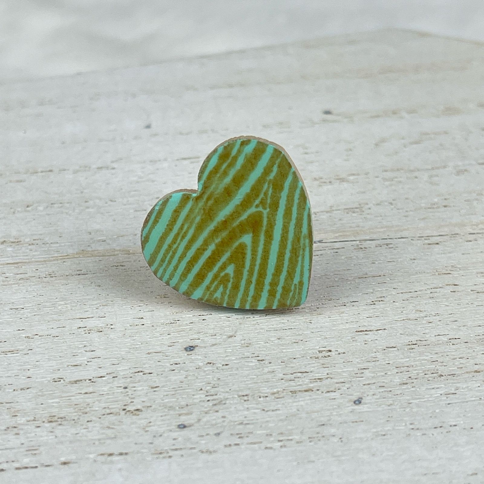 Handmade Steppie Co. Wooden Heart Adjustable Ring Mint Green Striped Size ONE SIZE - 3 Thumbnail