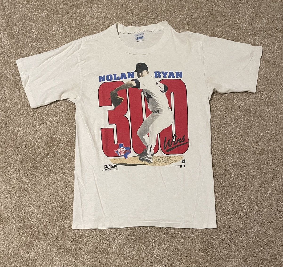 Vintage Texas Rangers Nolan Ryan 300 Wins Salem Sportswear Shirt Size  X-Large - ShopperBoard